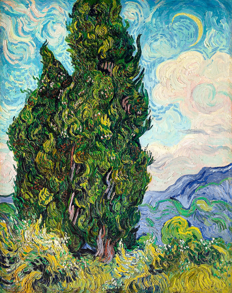 Cypresses (1889) by Vincent Van Gogh. Original from the MET Museum. Digitally enhanced by rawpixel.